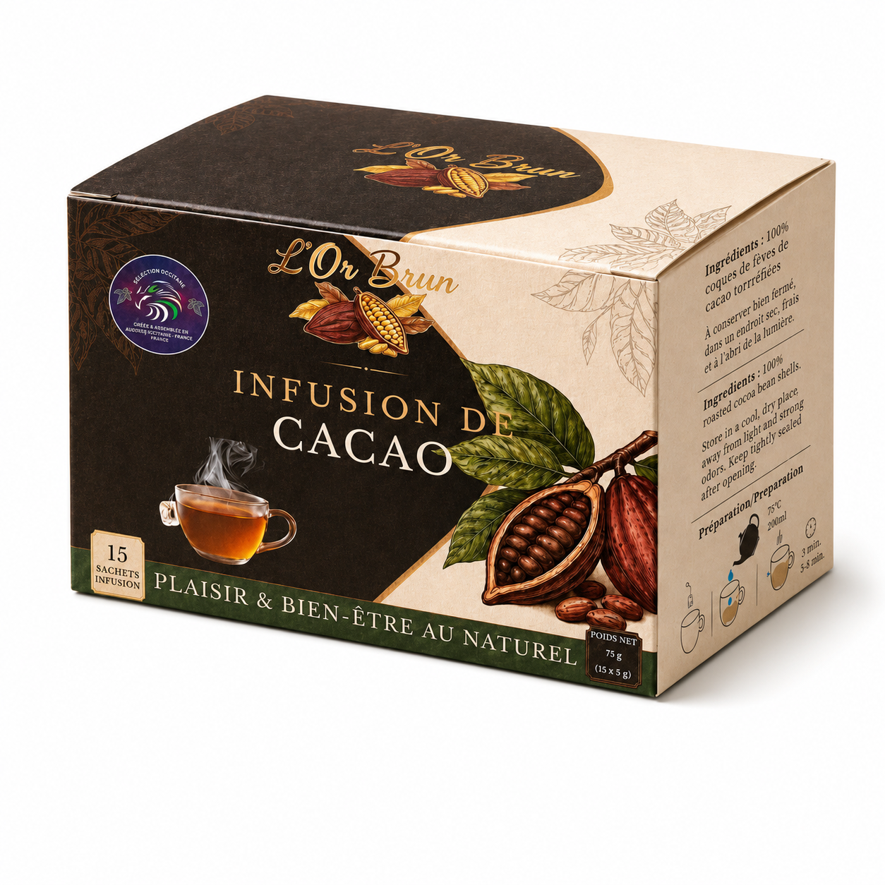 Boîte de 15 sachets d’infusion de cacao KIC