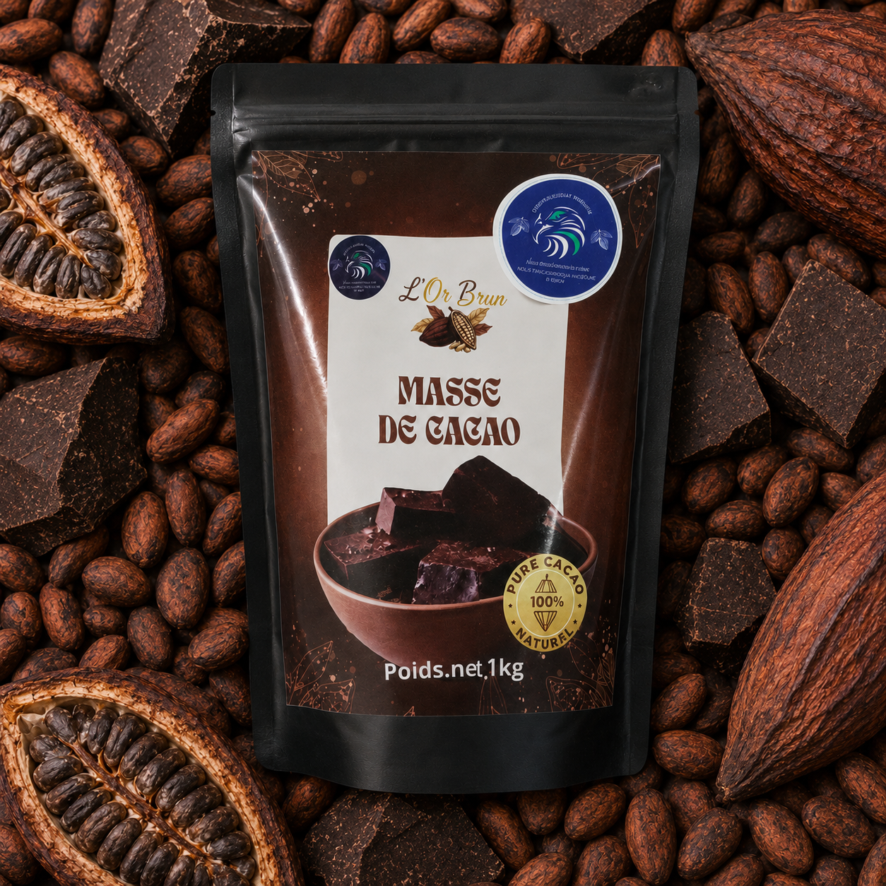 Masse de cacao KIC conditionnée en sachet de 1 kg
